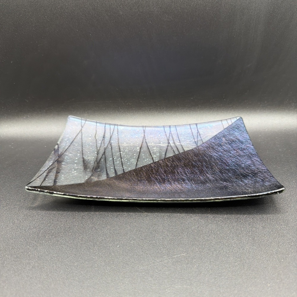 Kurt McVay Signed Dichroic Art Glass Tray Iridescent Fused Studio Glass Vintage